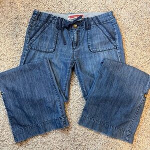 Gap Wide Leg Trouser Drawstring Waist Womens 4 Chambray Blue Denim Utility Pants